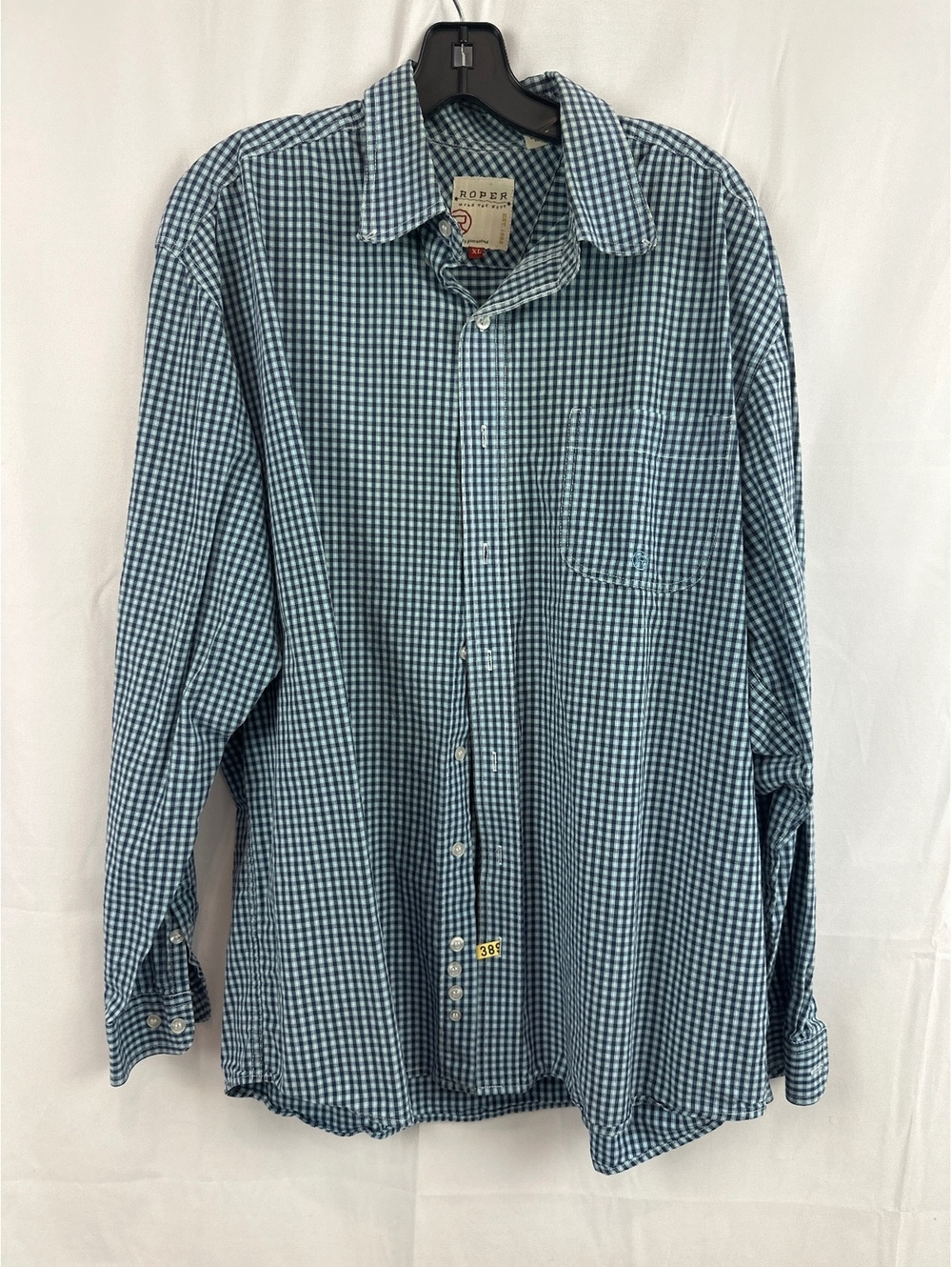 Roper Men's XL Blue and White Checkered Button-Up Shirt